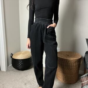 80s 90s vintage black corduroy high waisted elastic pull on trousers pants